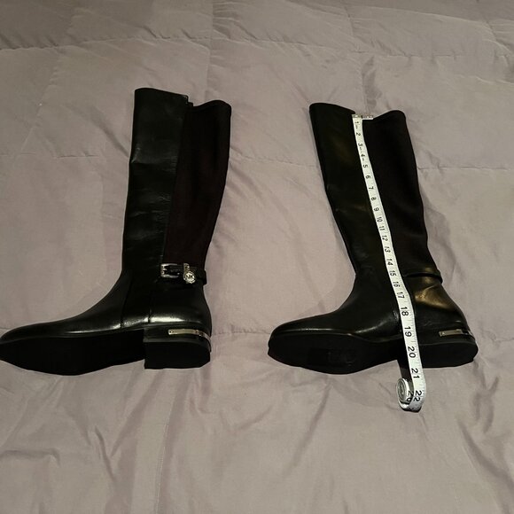 MICHAEL Michael Kors Aileen Black Leather and Ponte OTK Flat Boots - Size 7M - Picture 3 of 6